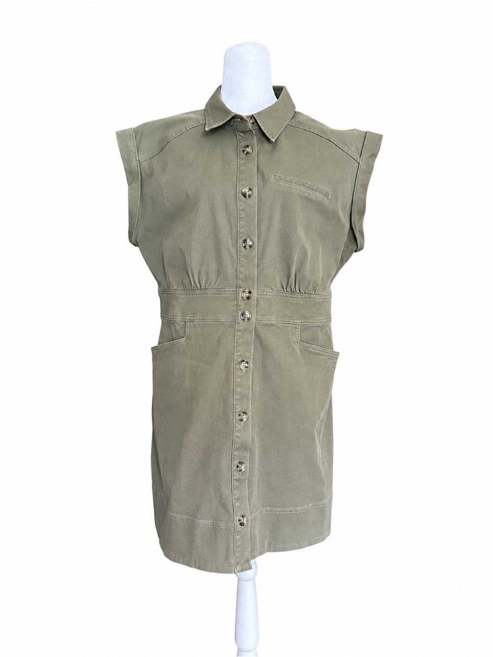 Spanx Utility Dress Stretch Twill Button Front Tuscan Olive Green Size XL 20902R